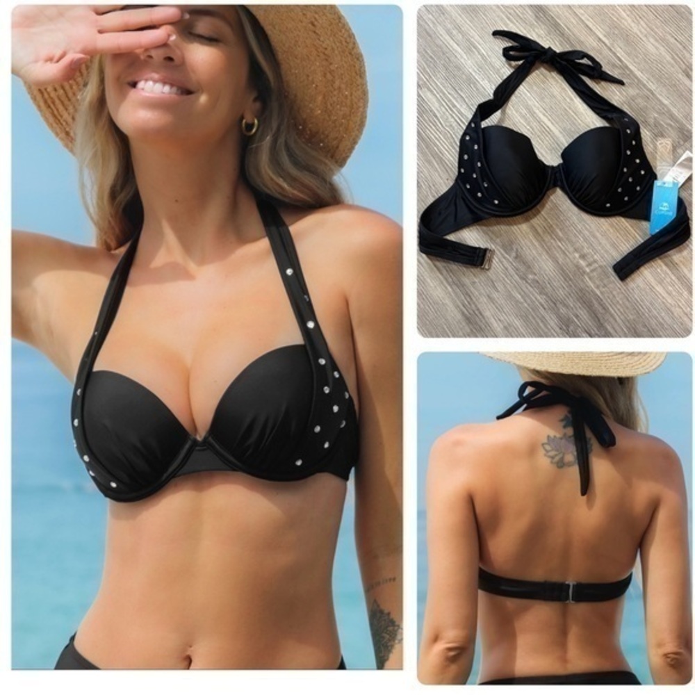 Nwt CUPSHE Atlantis Sweetheart bust enhancing halter bikini swim top with bling.